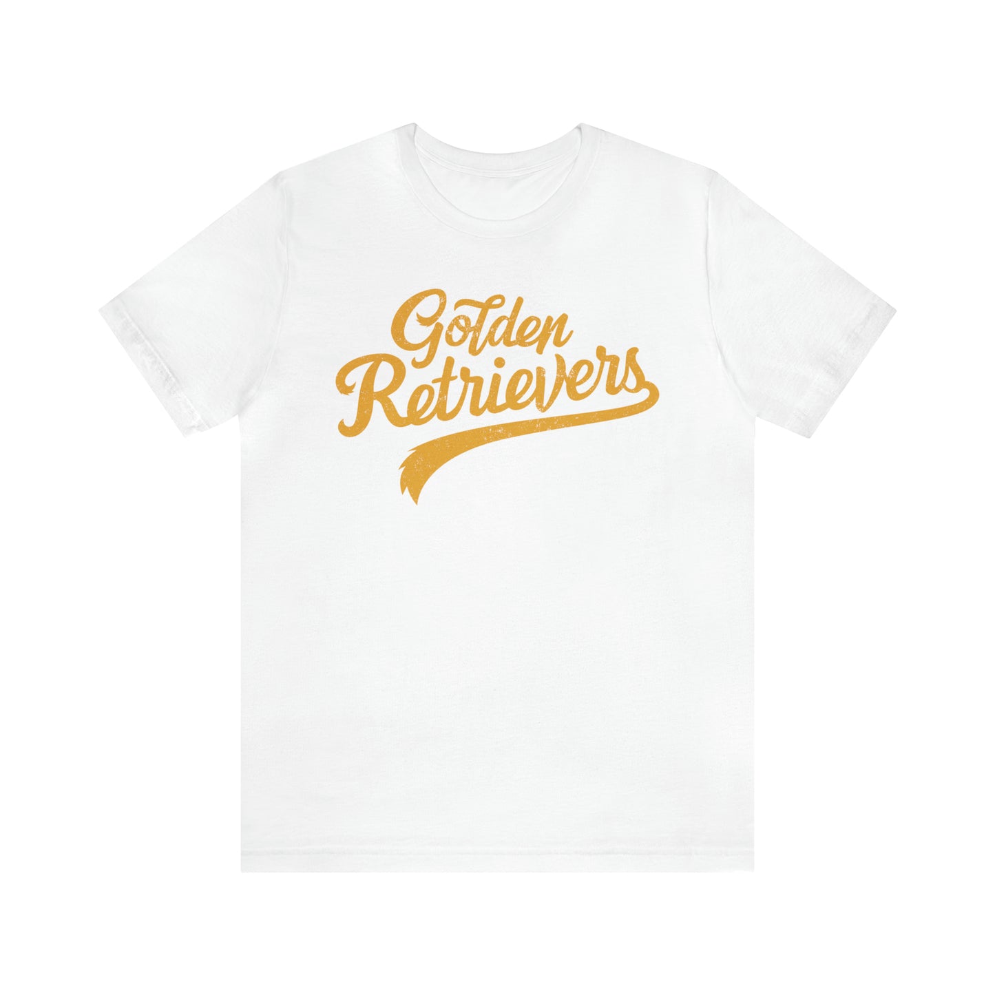 Golden Retrievers Script Unisex Tee, with Distressed Gold Print