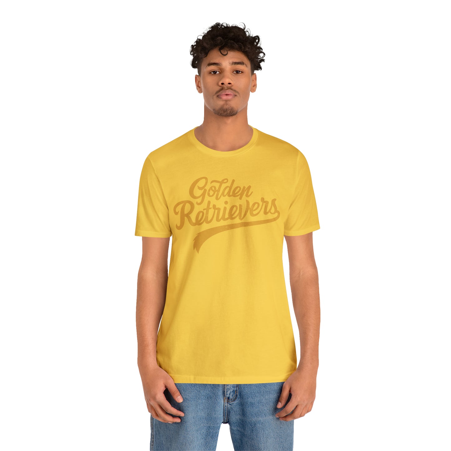 Golden Retrievers Script Unisex Tee, with Distressed Gold Print