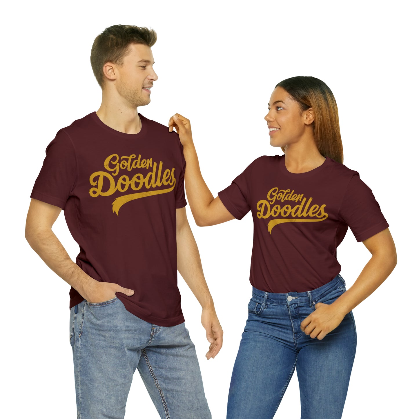 Golden Doodles, Unisex Short Sleeve Tee, Distressed Gold Print