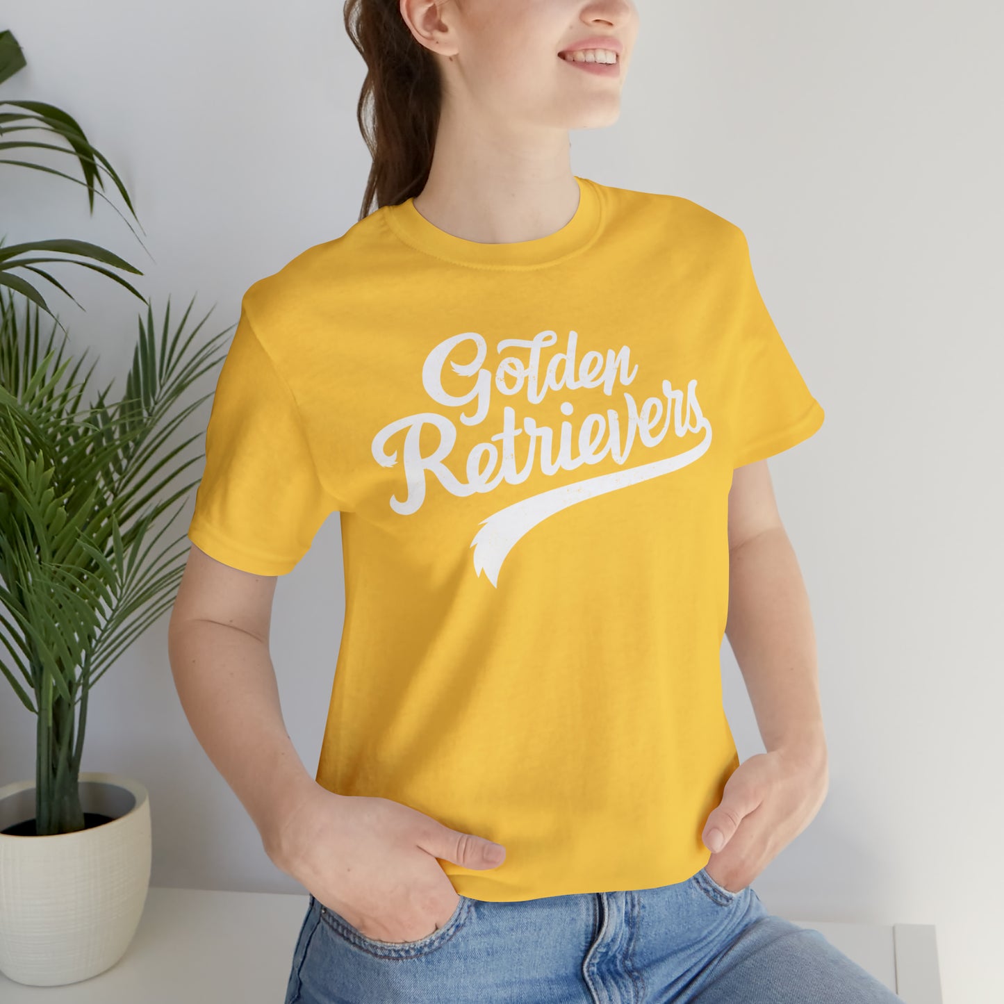 Golden Retrievers Script Unisex Tee, with Distressed White Print