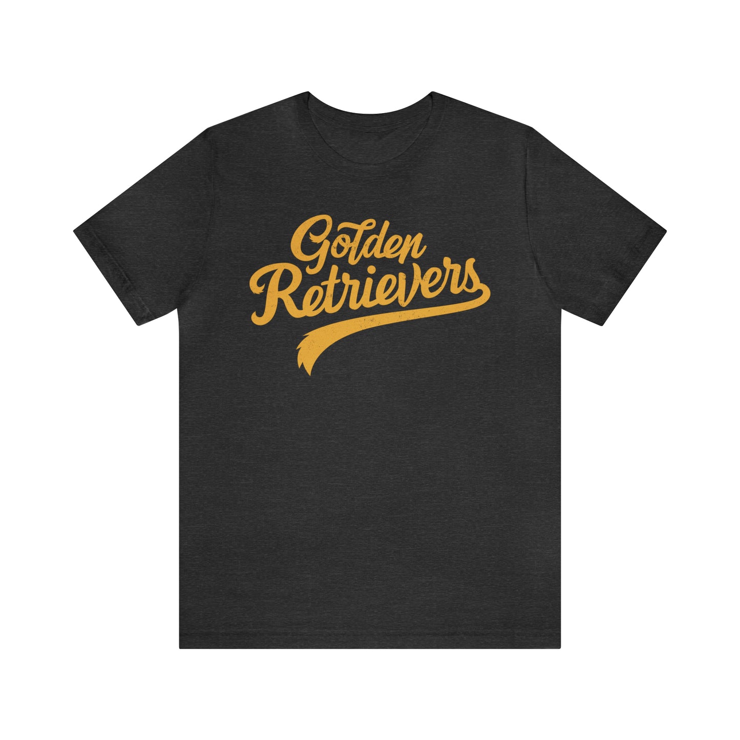 Golden Retrievers Script Unisex Tee, with Distressed Gold Print