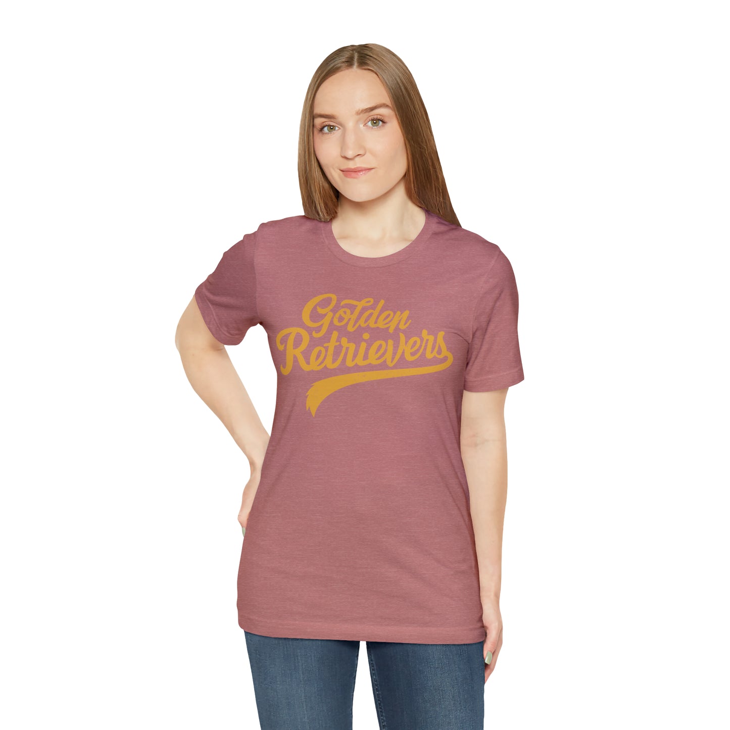 Golden Retrievers Script Unisex Tee, with Distressed Gold Print