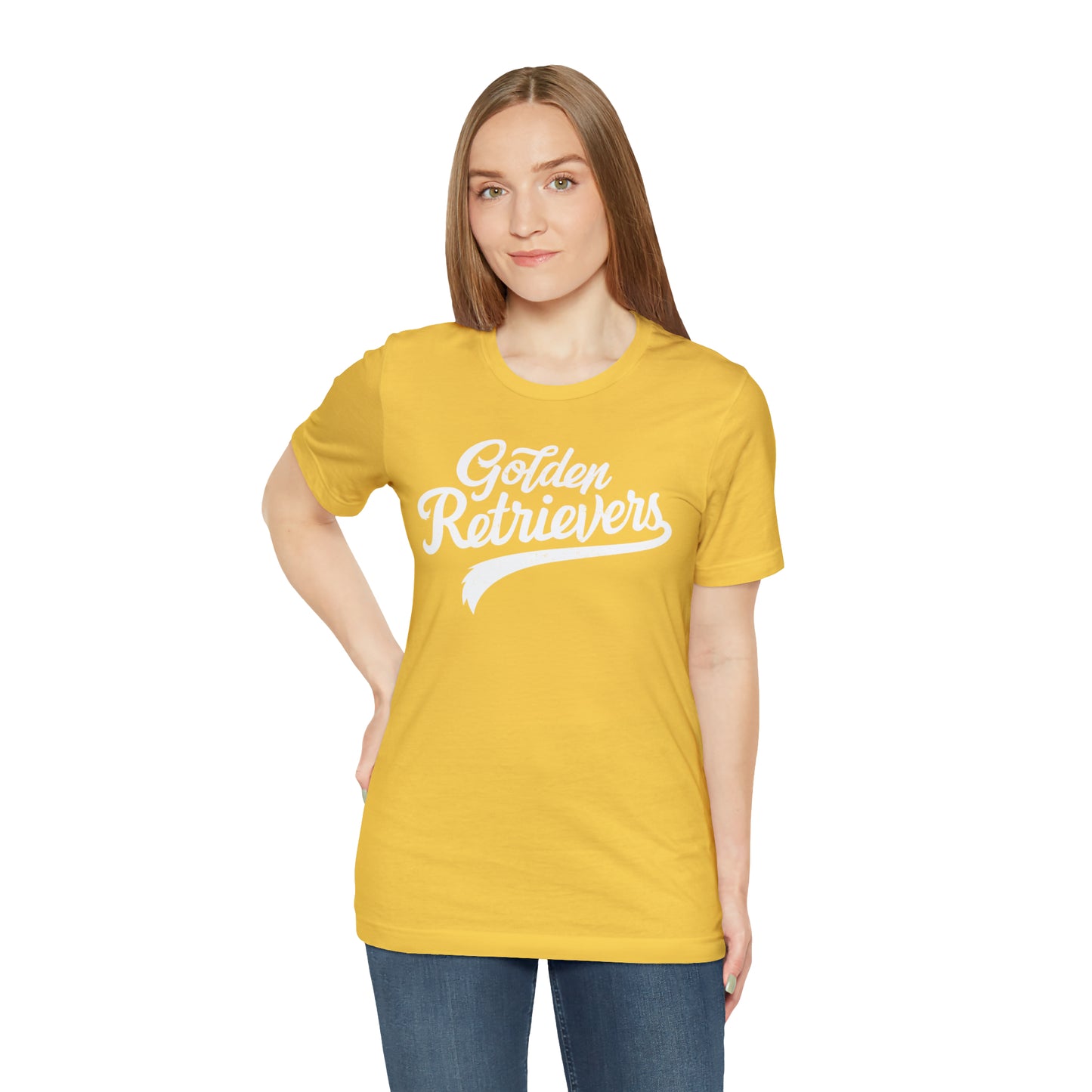 Golden Retrievers Script Unisex Tee, with Distressed White Print