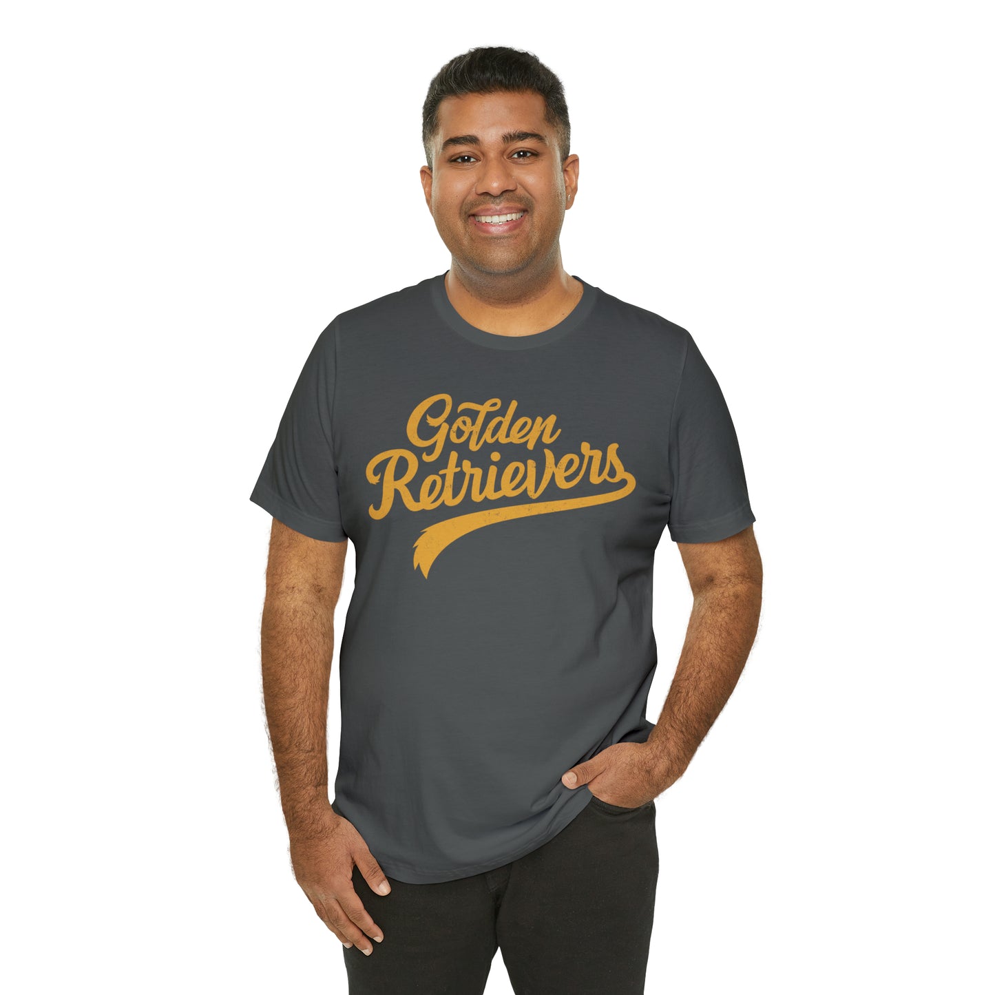 Golden Retrievers Script Unisex Tee, with Distressed Gold Print