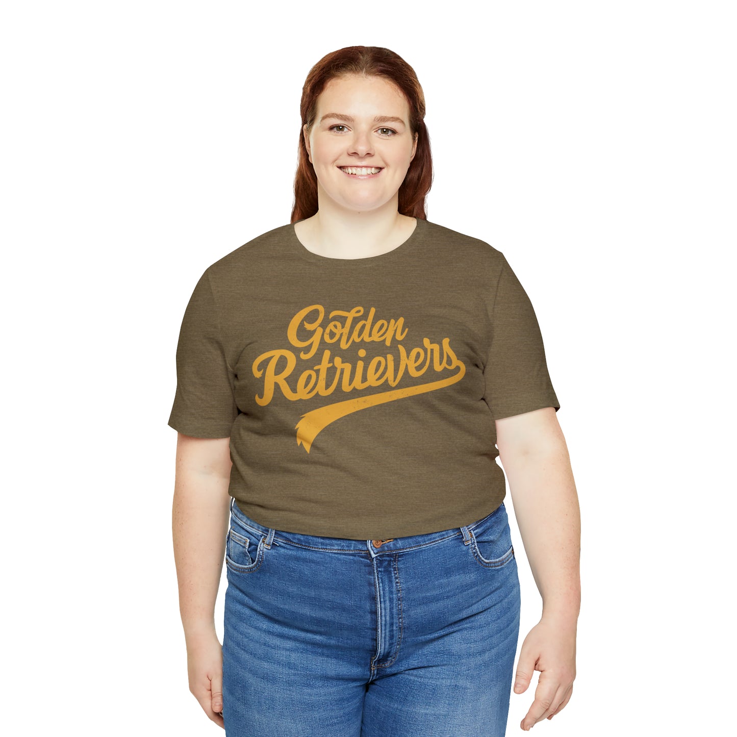 Golden Retrievers Script Unisex Tee, with Distressed Gold Print