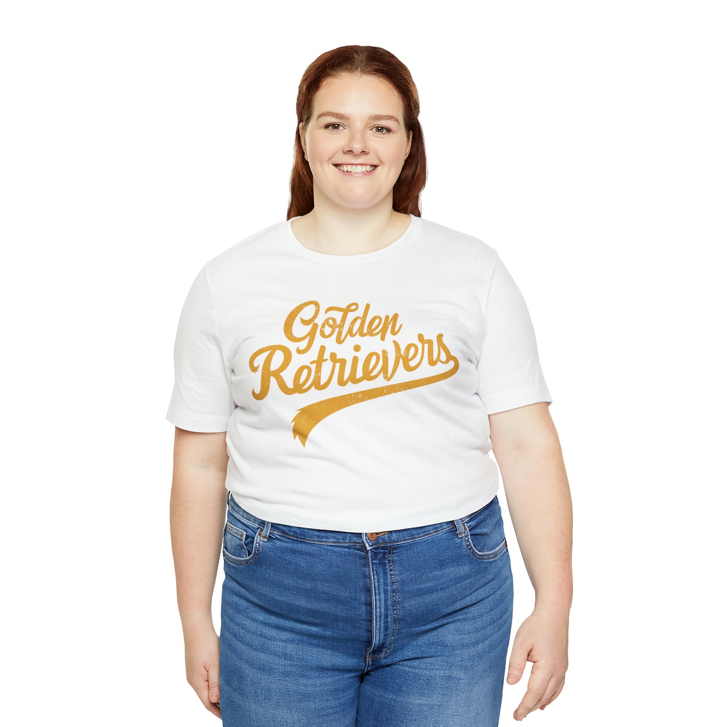 Golden Retrievers Script Unisex Tee, with Distressed Gold Print