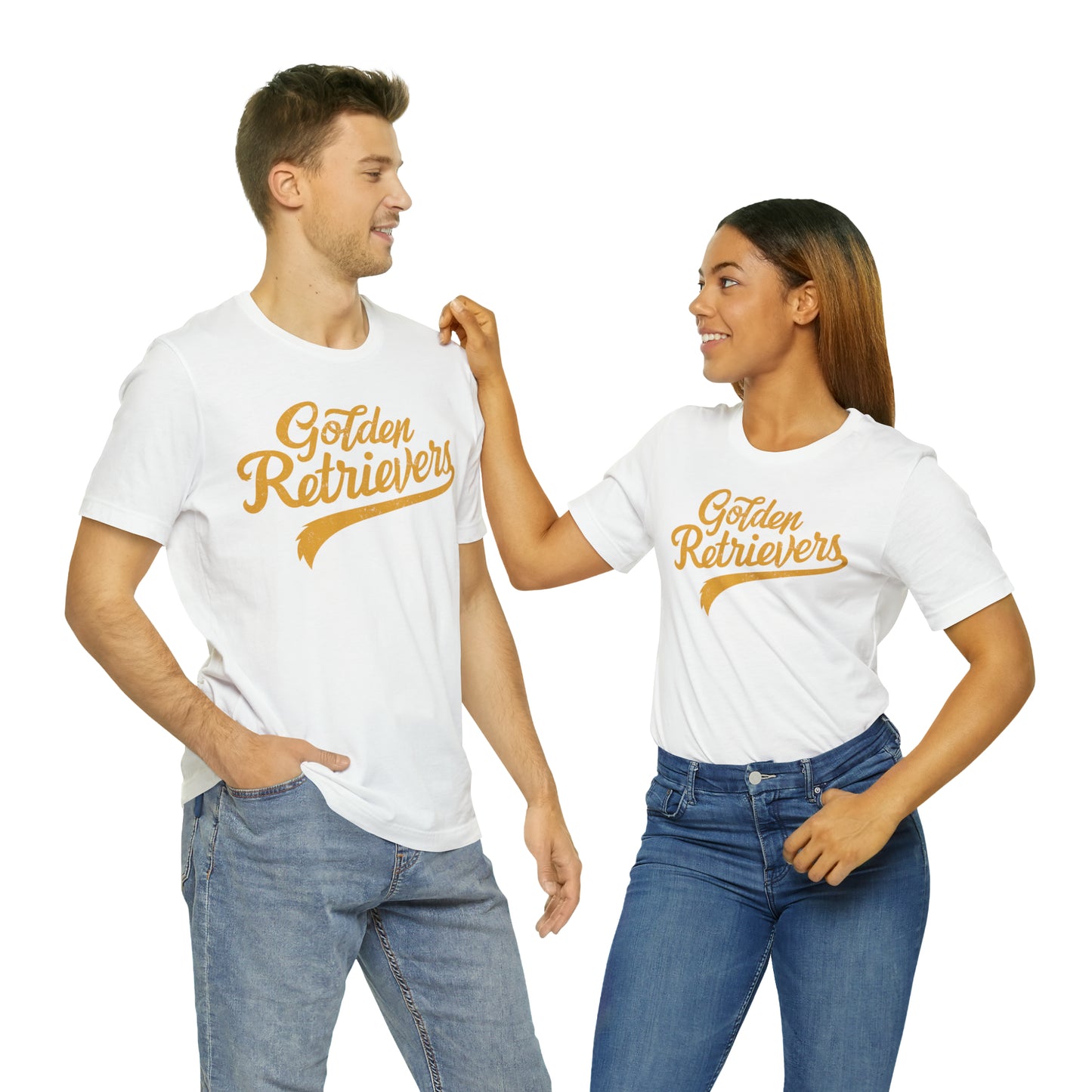 Golden Retrievers Script Unisex Tee, with Distressed Gold Print