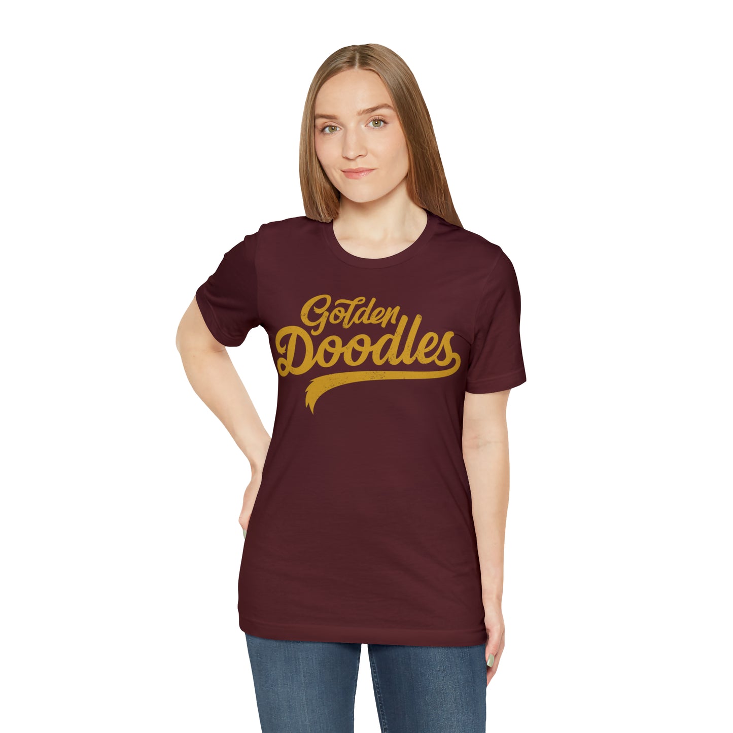 Golden Doodles, Unisex Short Sleeve Tee, Distressed Gold Print