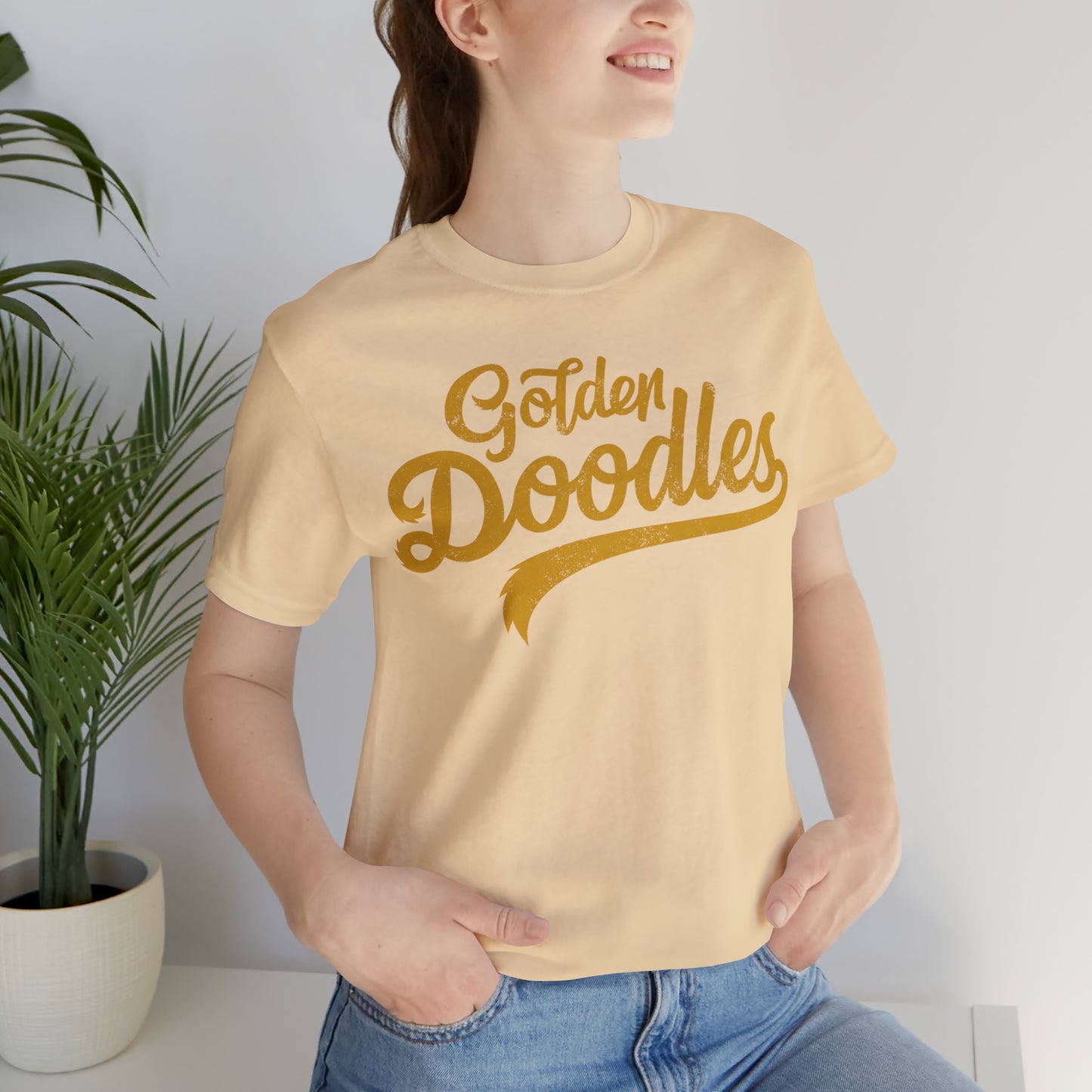 Golden Doodles, Unisex Short Sleeve Tee, Distressed Gold Print