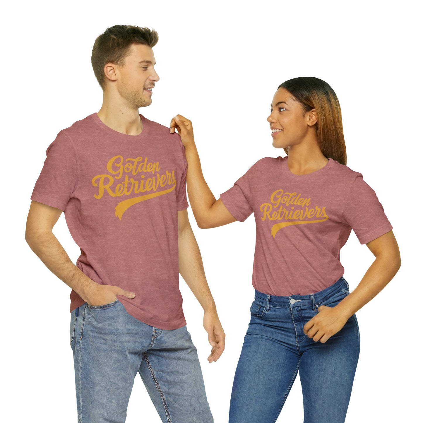 Golden Retrievers Script Unisex Tee, with Distressed Gold Print