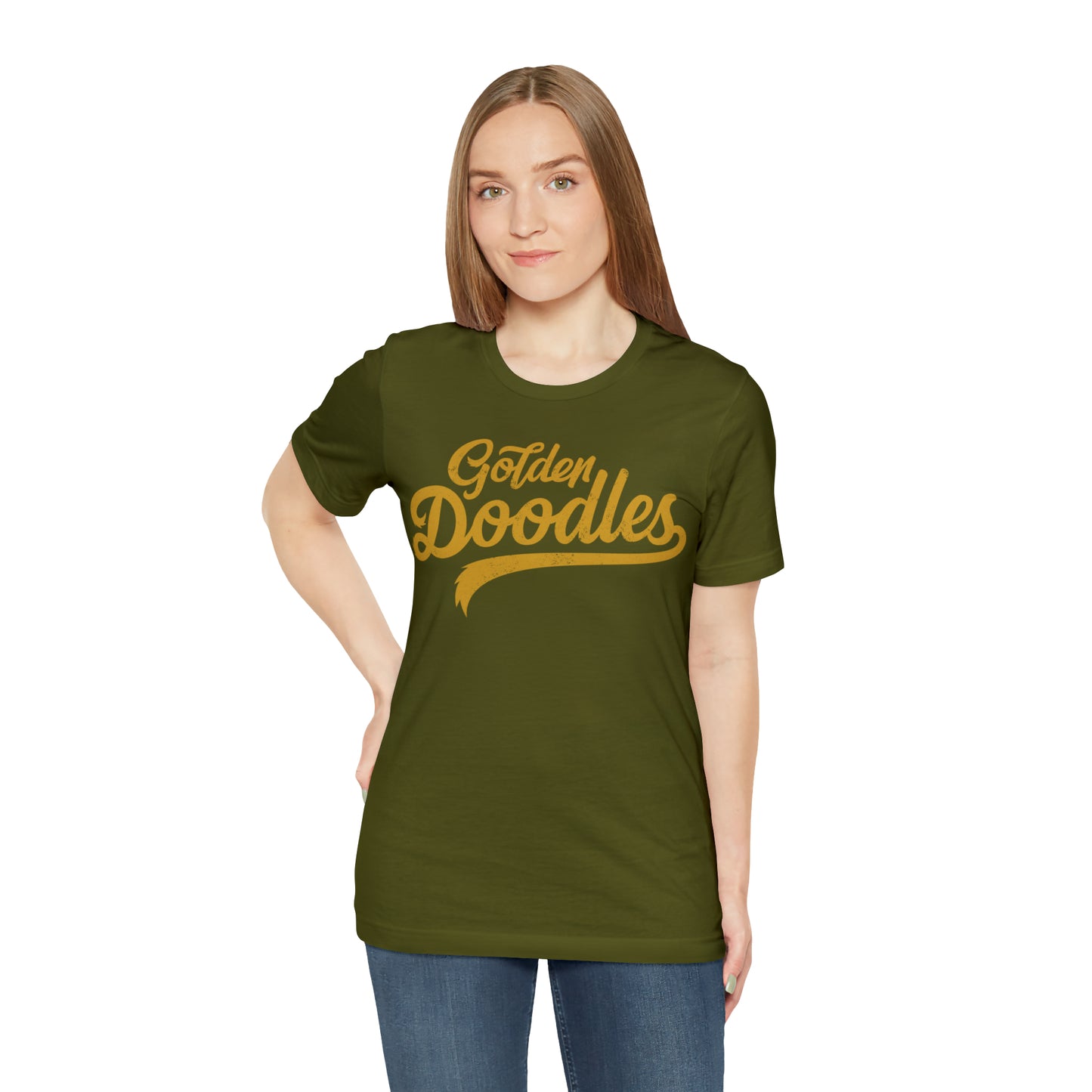 Golden Doodles, Unisex Short Sleeve Tee, Distressed Gold Print