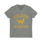 Golden Retrievers Collegiate Unisex V-Neck Tee, with Distressed Gold Print