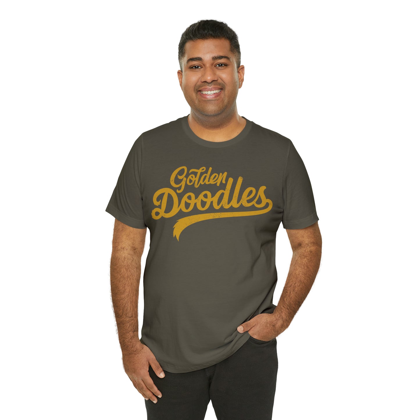 Golden Doodles, Unisex Short Sleeve Tee, Distressed Gold Print