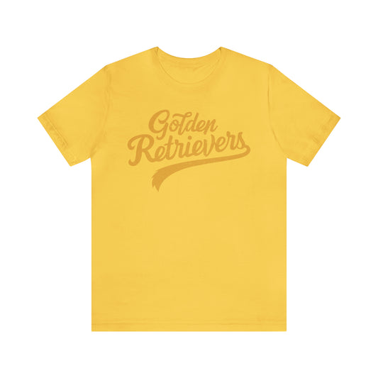 Golden Retrievers Script Unisex Tee, with Distressed Gold Print