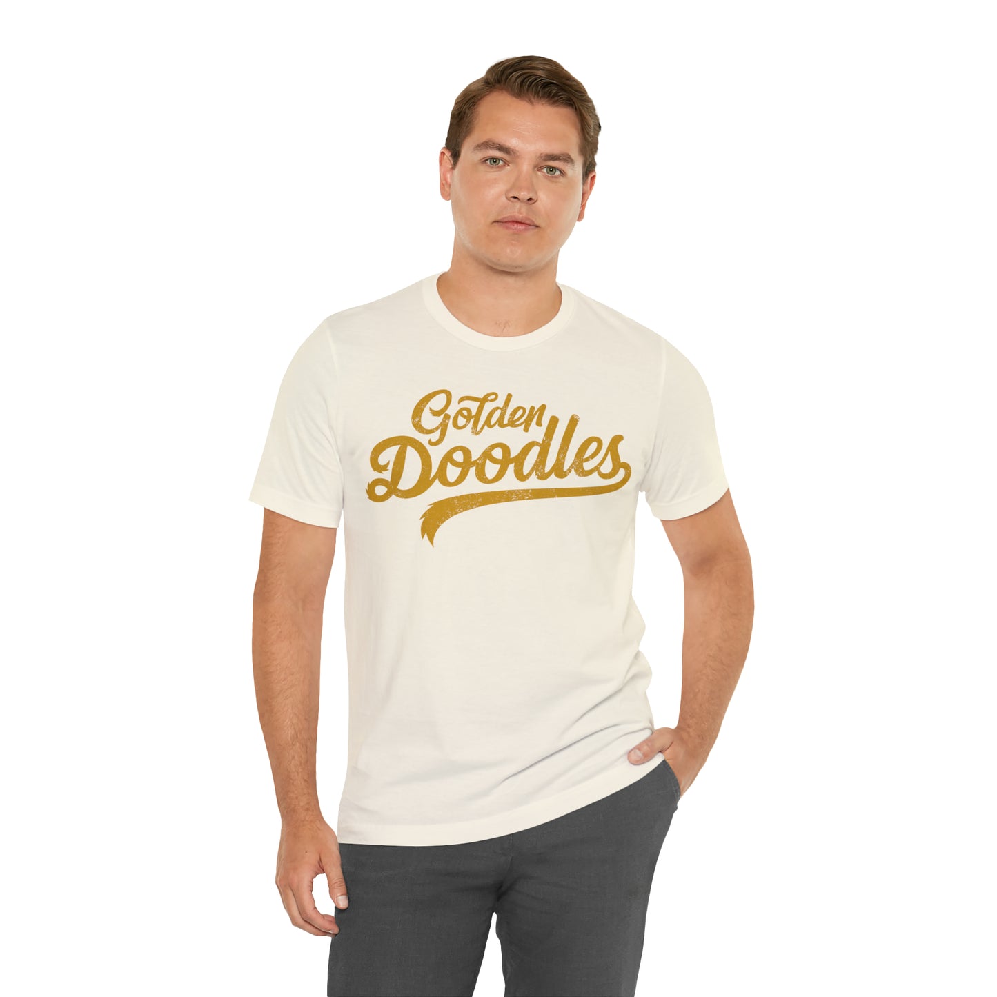 Golden Doodles, Unisex Short Sleeve Tee, Distressed Gold Print