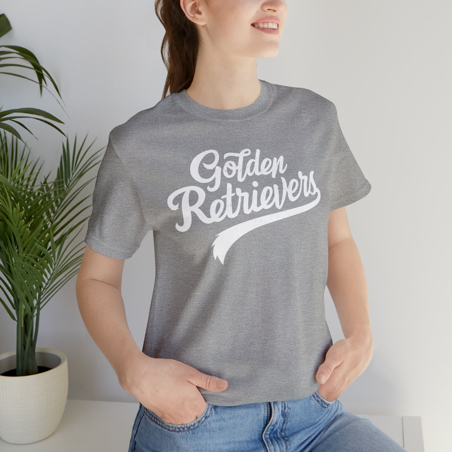 Golden Retrievers Script Unisex Tee, with Distressed White Print