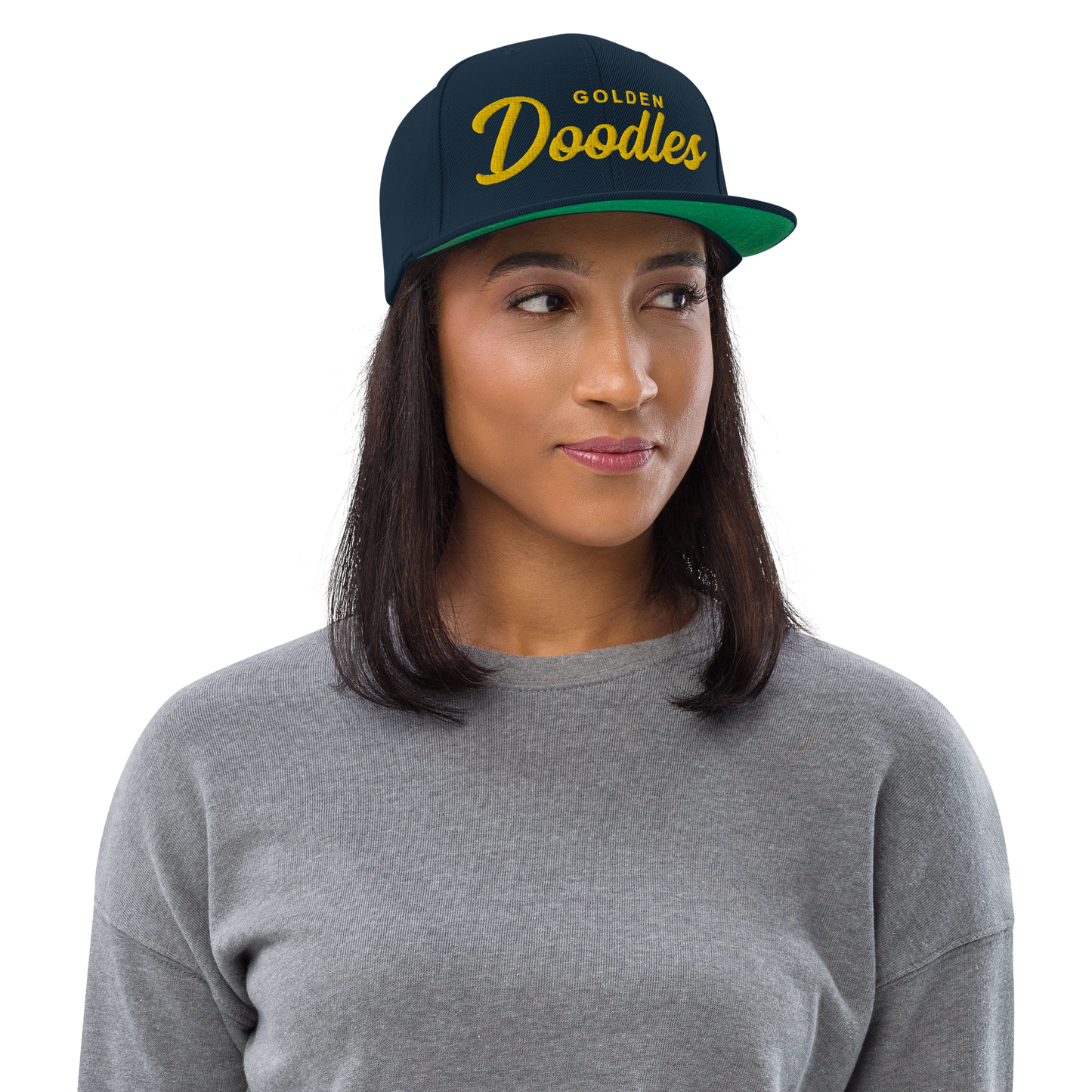 Golden Doodles Retro Snapback, Gold Embroidered Print