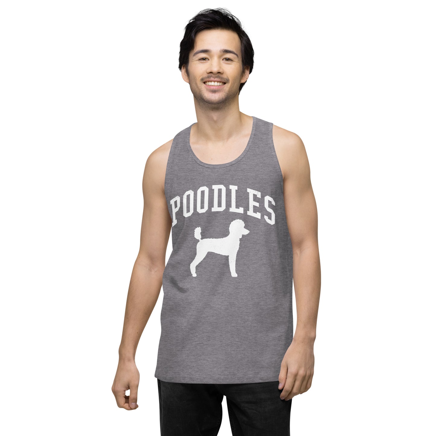 Poodles Collegiate Men’s Premium Tank Top, with Distressed Print