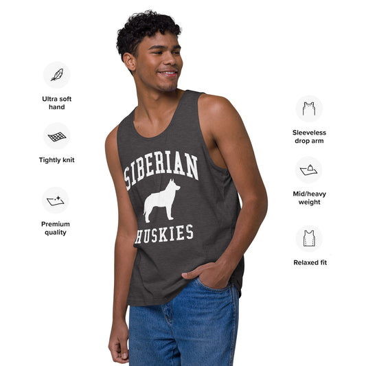 Siberian Huskies Collegiate Men’s Premium Tank Top, with Distressed Print