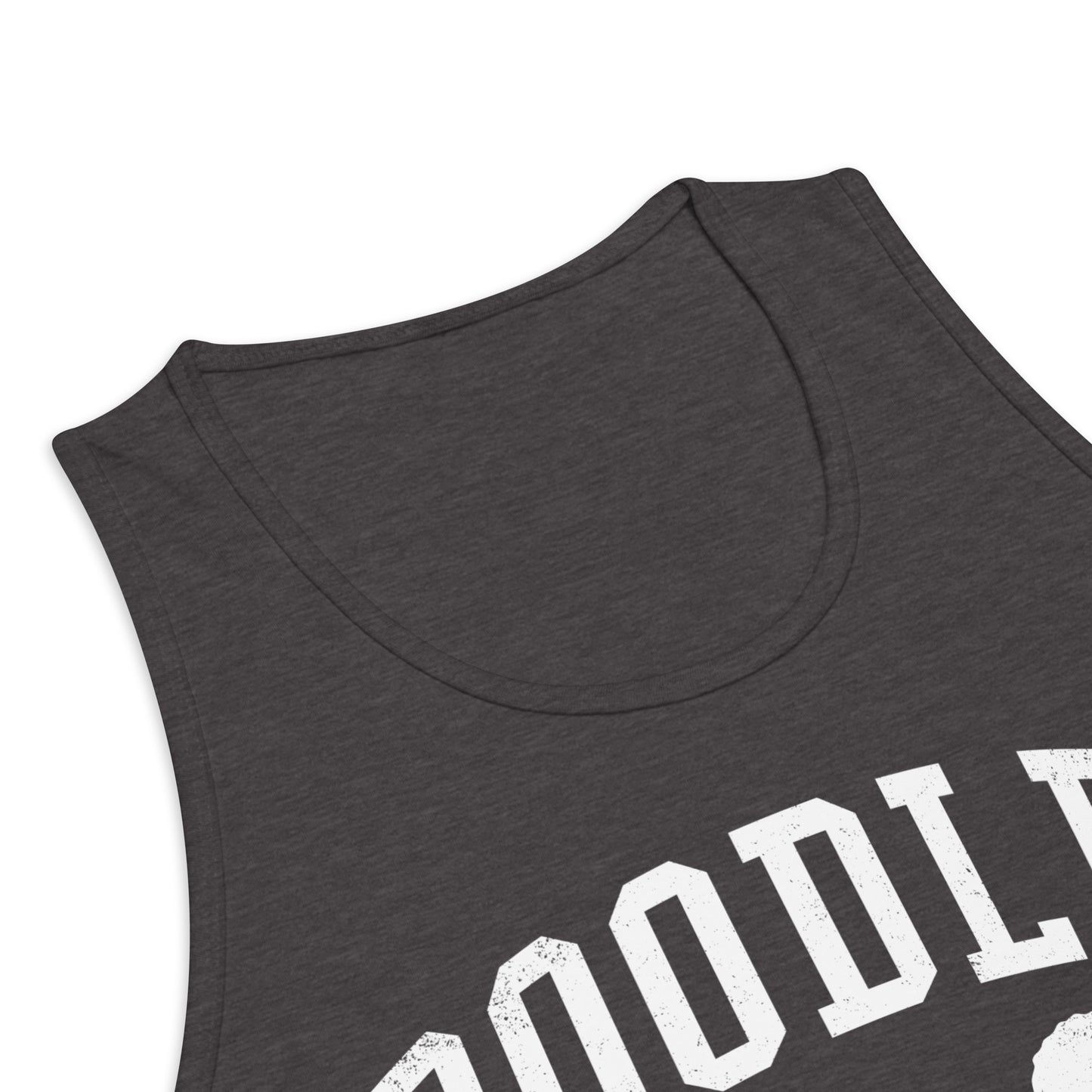 Poodles Collegiate Men’s Premium Tank Top, with Distressed Print