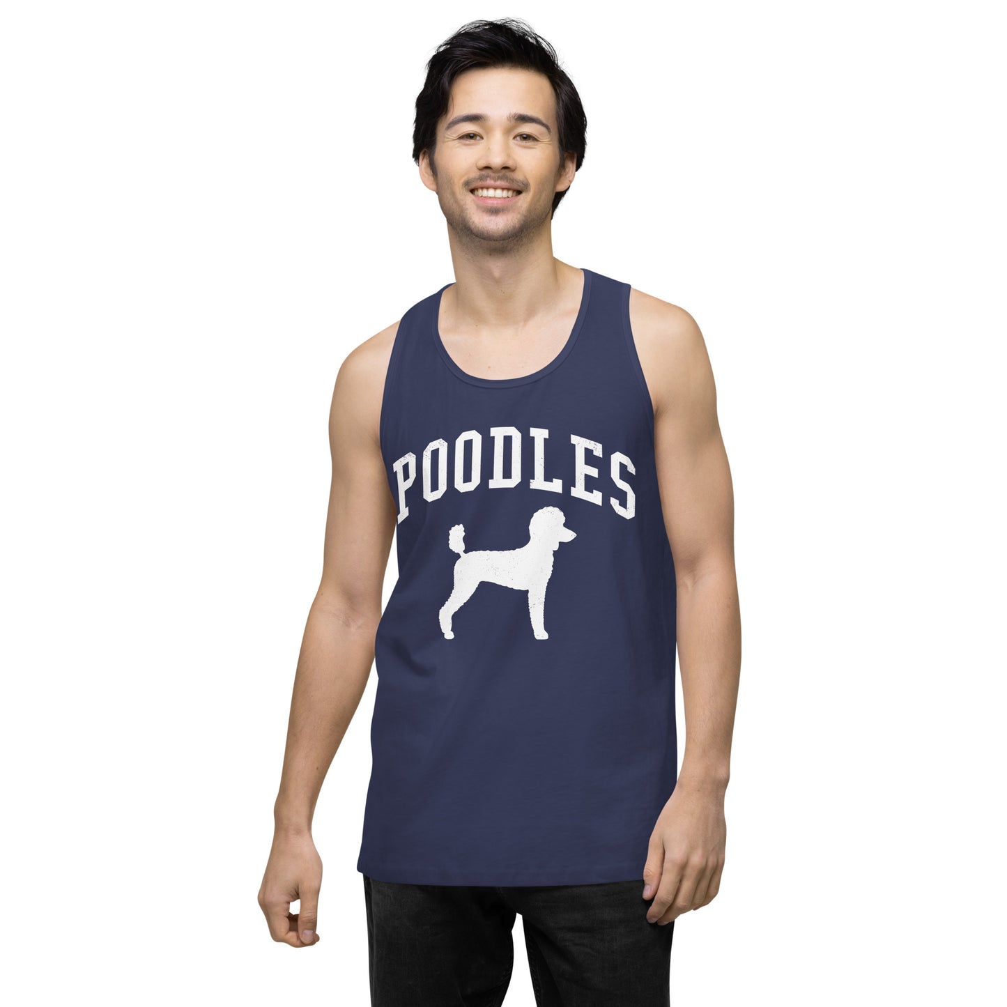 Poodles Collegiate Men’s Premium Tank Top, with Distressed Print