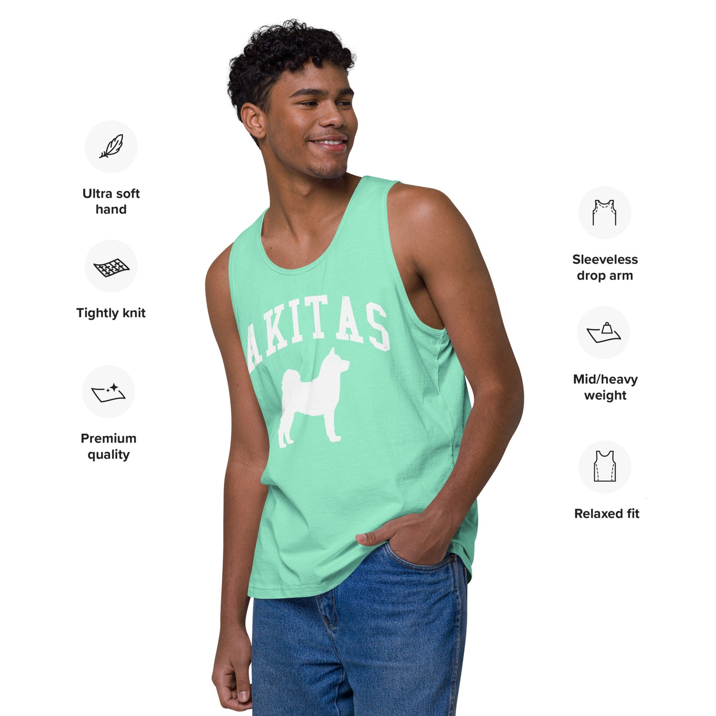 Akitas Collegiate Men’s Premium Tank Top, with Distressed Print