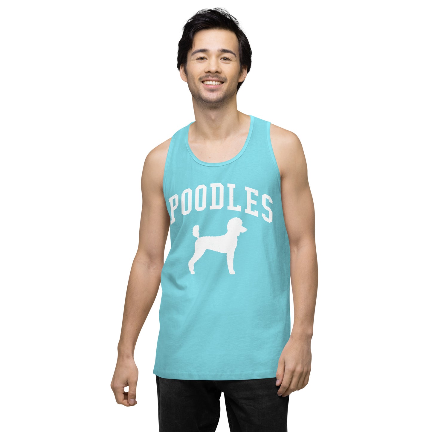 Poodles Collegiate Men’s Premium Tank Top, with Distressed Print