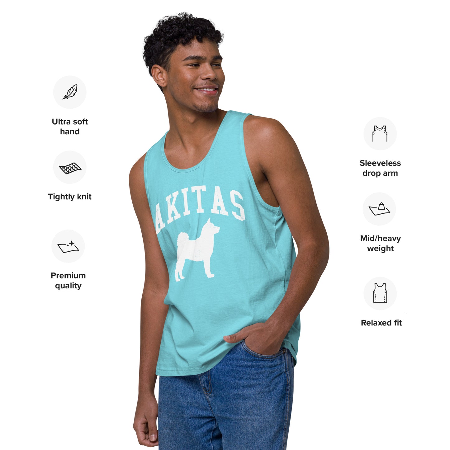 Akitas Collegiate Men’s Premium Tank Top, with Distressed Print