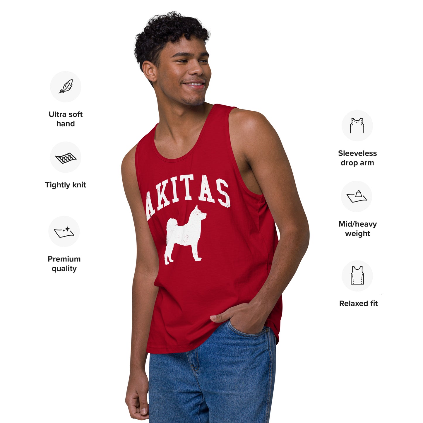 Akitas Collegiate Men’s Premium Tank Top, with Distressed Print