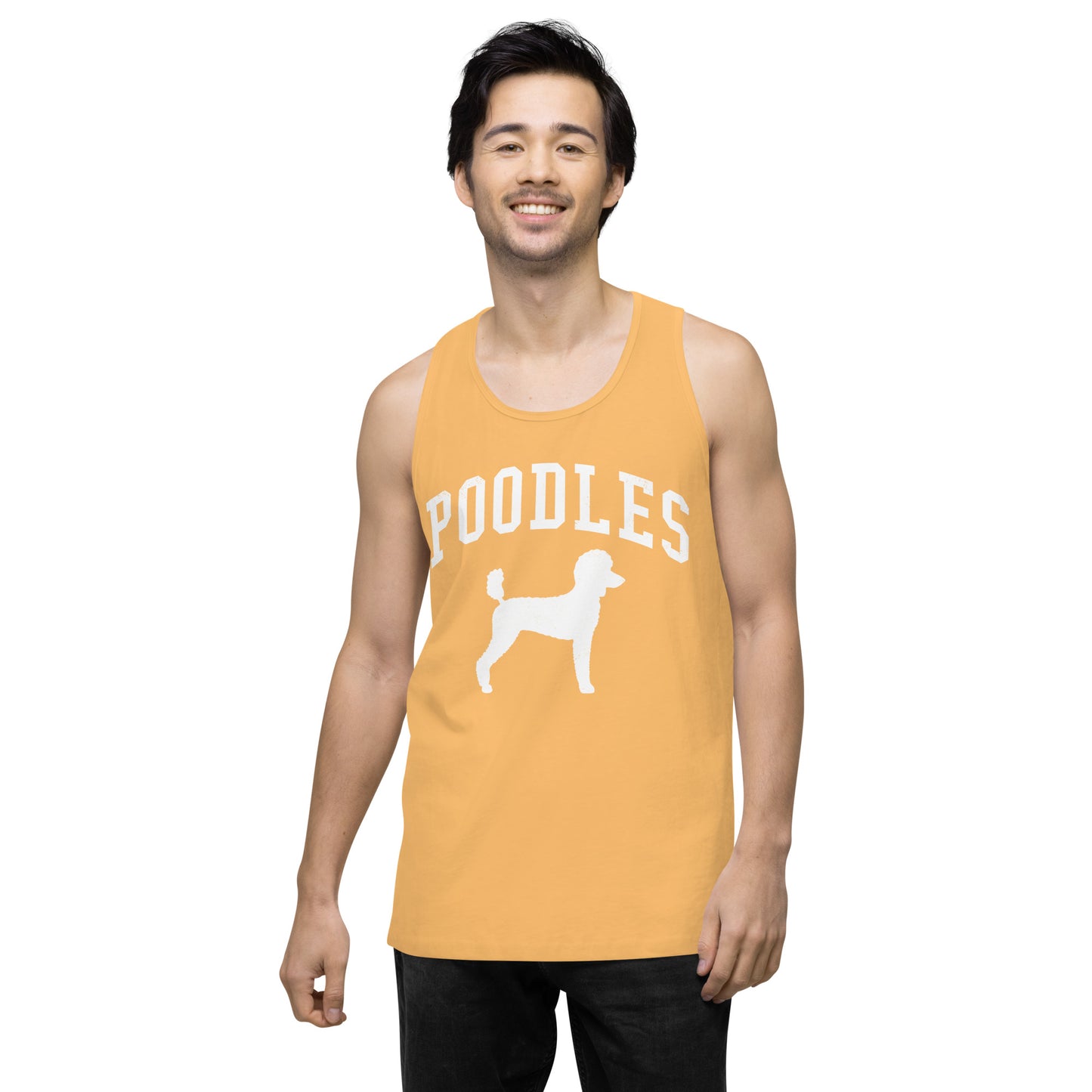 Poodles Collegiate Men’s Premium Tank Top, with Distressed Print