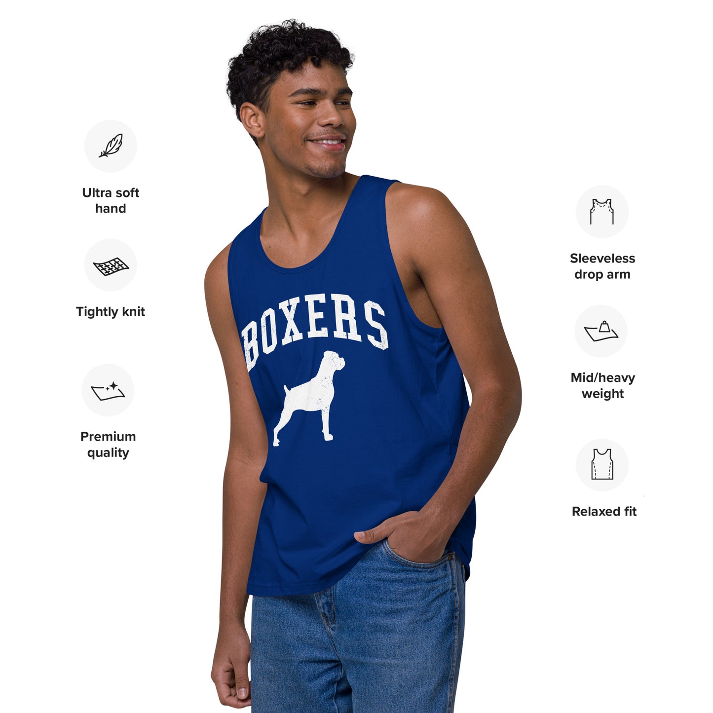 Boxers Collegiate Men’s Premium Tank Top, with Distressed Print