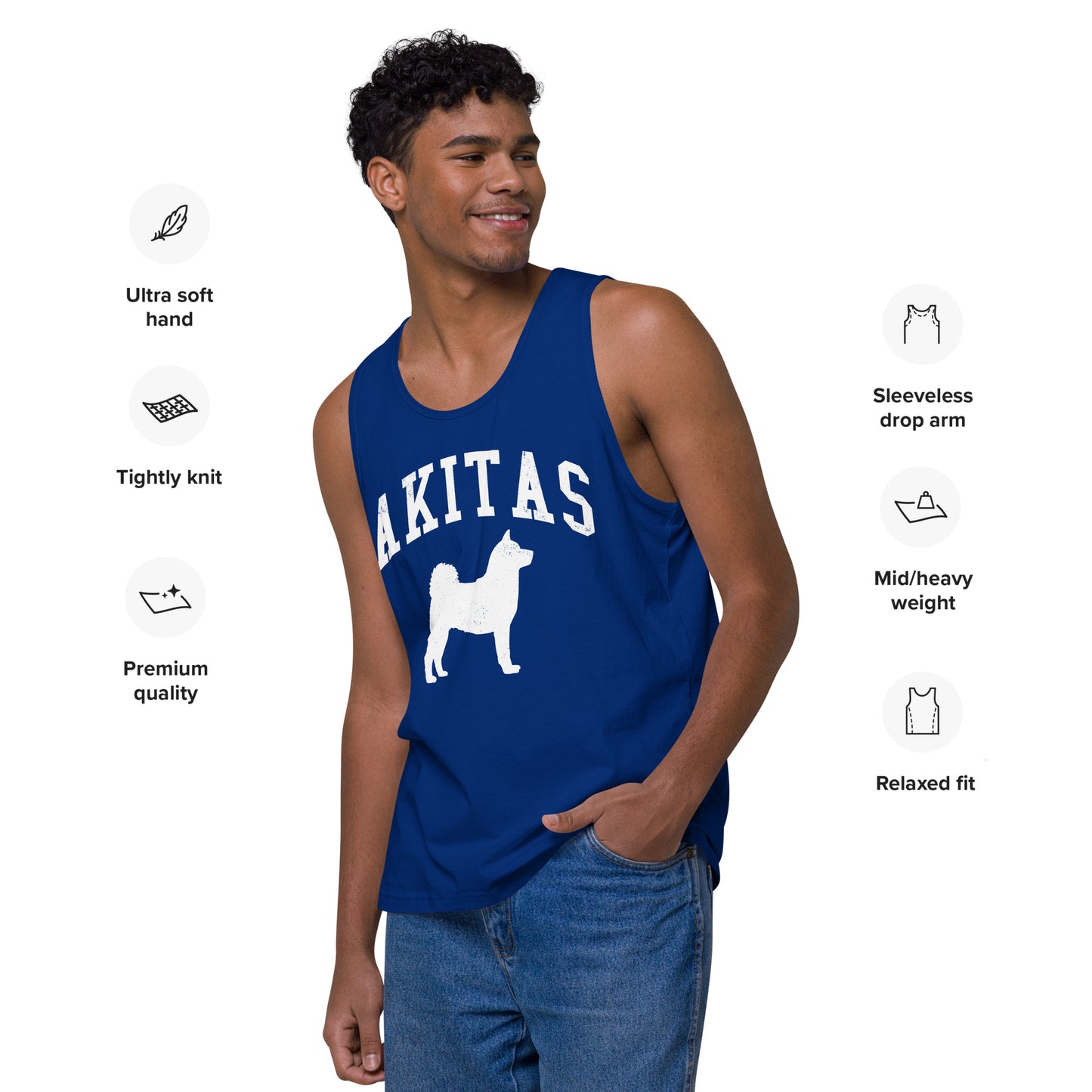 Akitas Collegiate Men’s Premium Tank Top, with Distressed Print