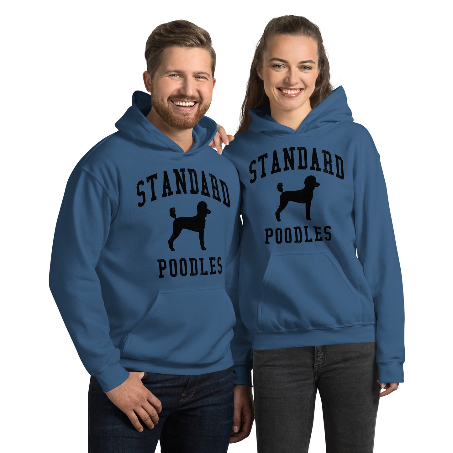 Standard Poodles Collegiate Hoodie, Blue with Black Distressed Print