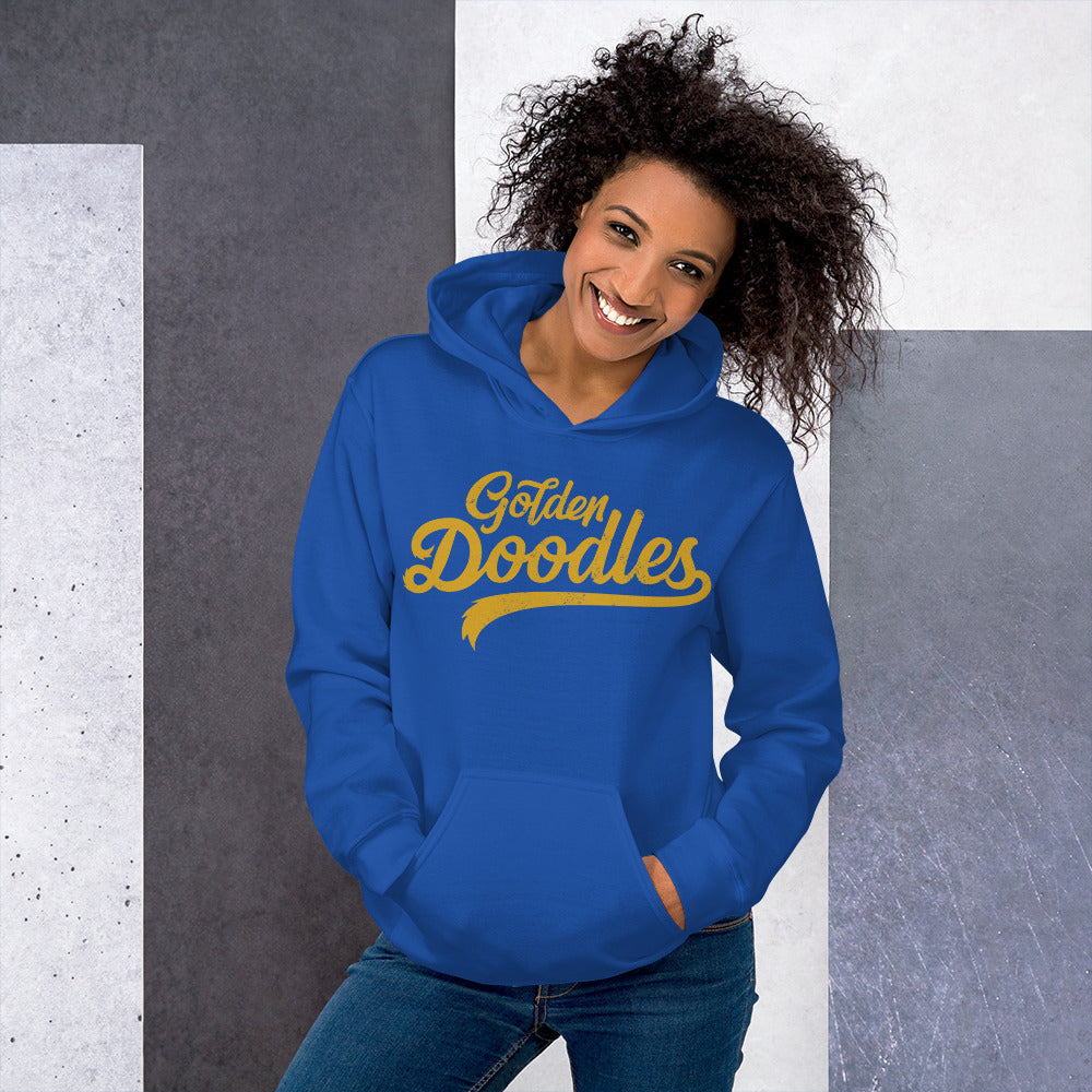 Golden Doodles Script Hoodie, with Gold Distressed Print