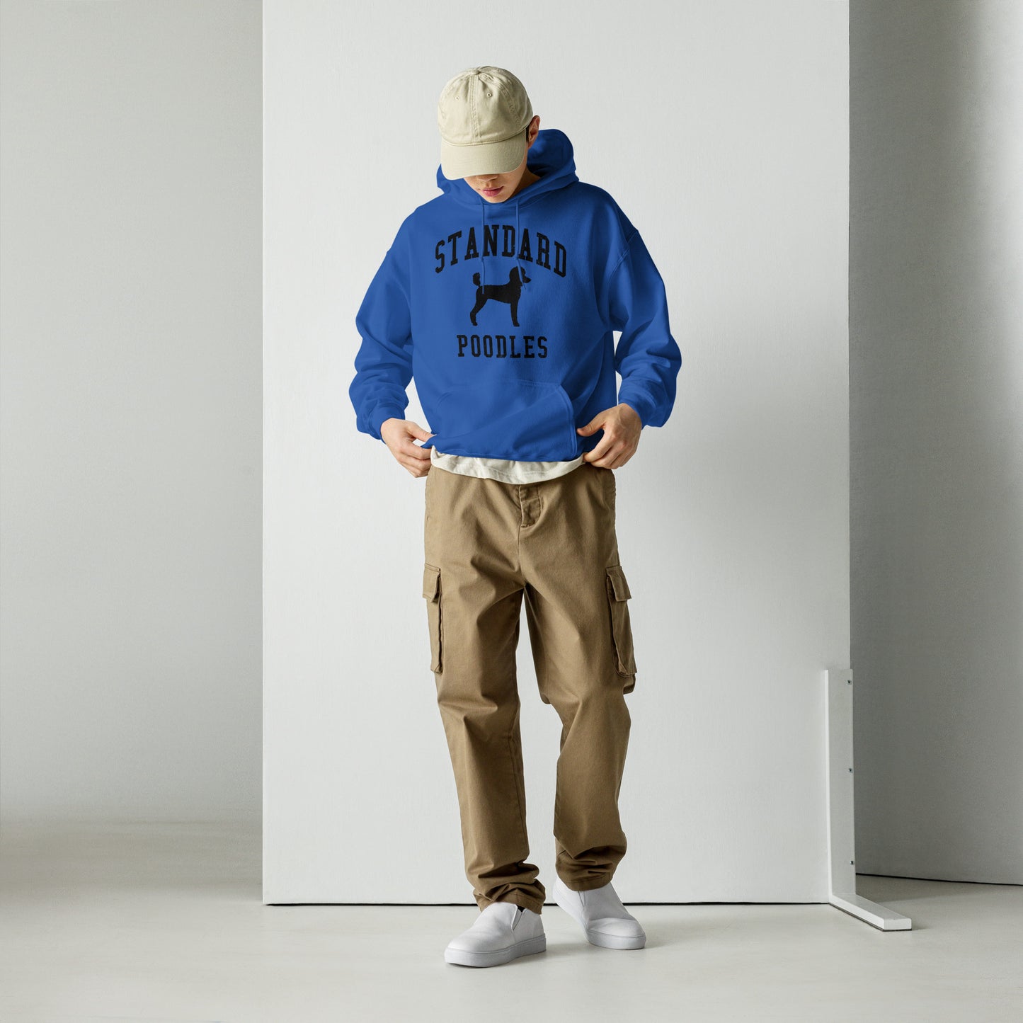 Standard Poodles Collegiate Hoodie, Blue with Black Distressed Print