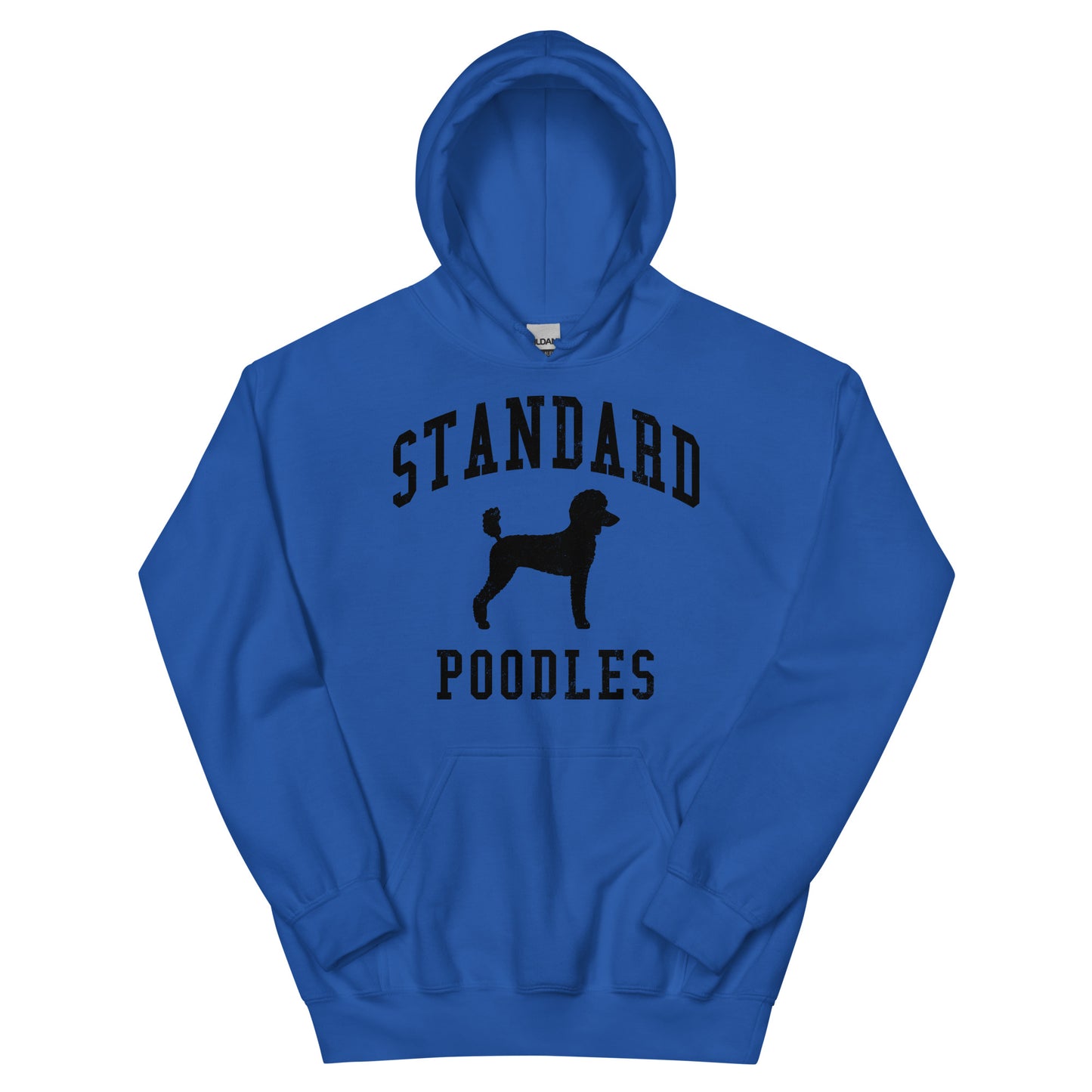 Standard Poodles Collegiate Hoodie, Blue with Black Distressed Print