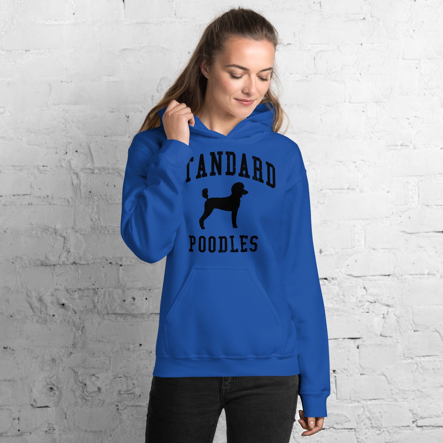 Standard Poodles Collegiate Hoodie, Blue with Black Distressed Print