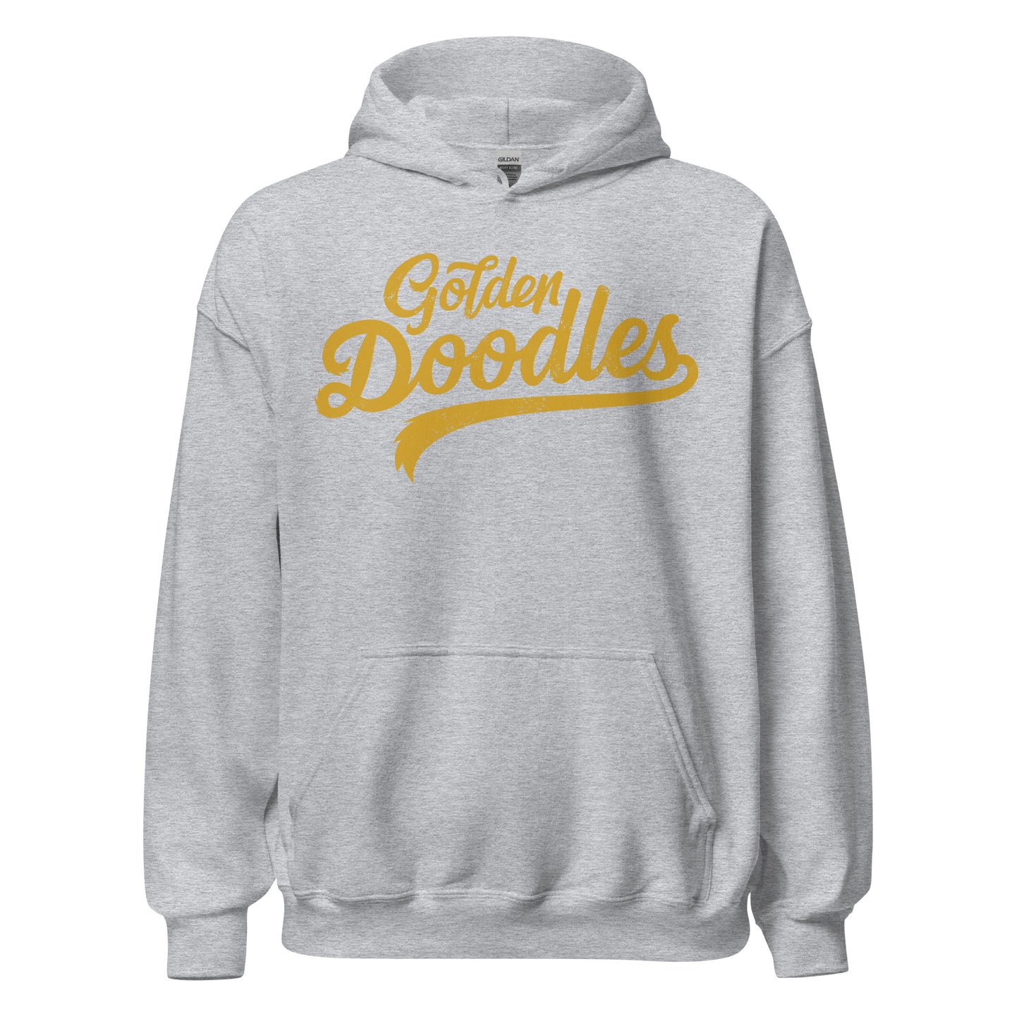 Golden Doodles Script Hoodie, with Gold Distressed Print