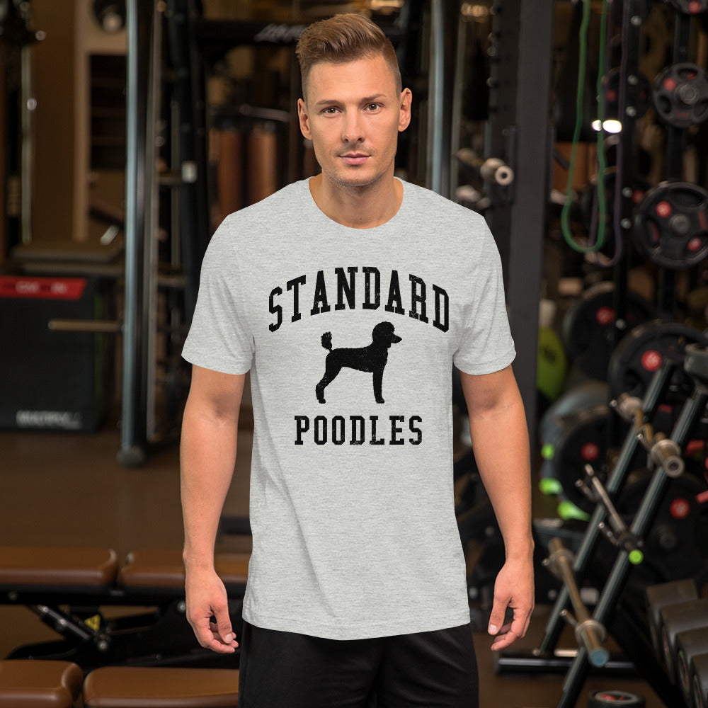 Standard Poodles, Collegiate Unisex Short Sleeve Tee, Black Distressed Print