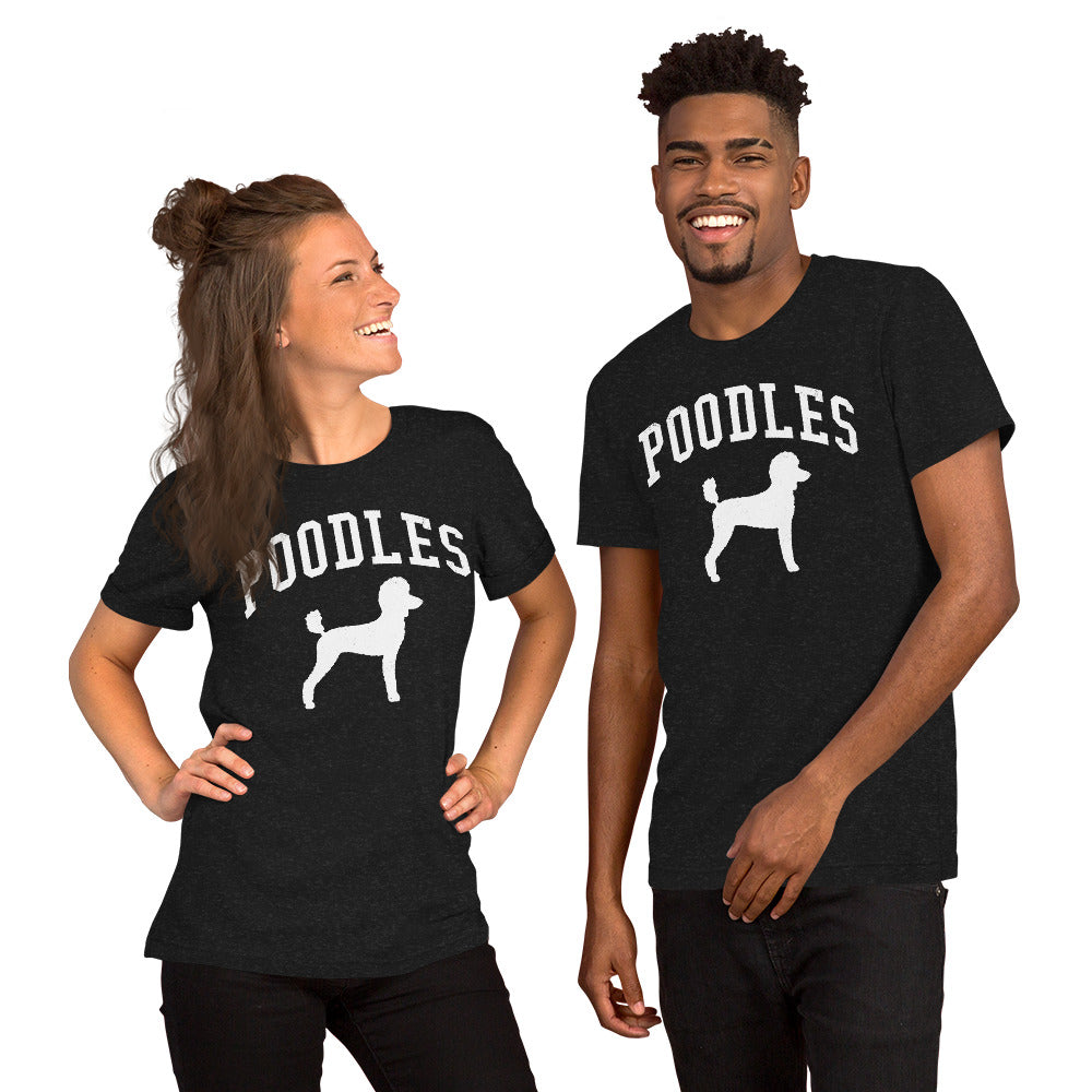 Poodles, Collegiate Unisex Short Sleeve Tee, Classic Colors, Distressed Print