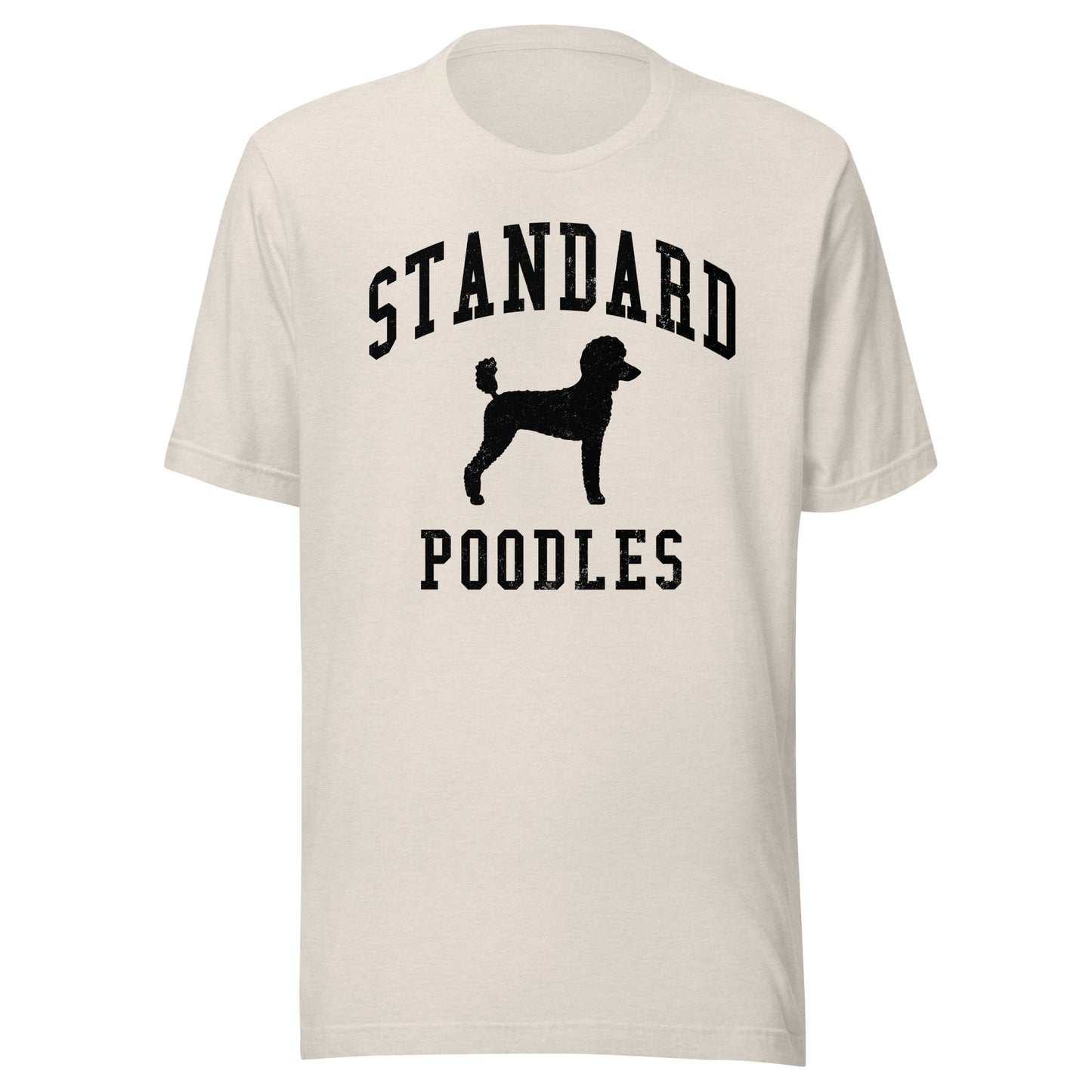 Standard Poodles, Collegiate Unisex Short Sleeve Tee, Black Distressed Print