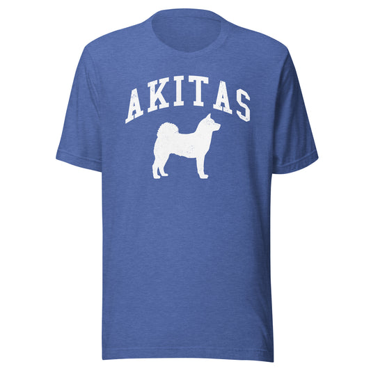 Akitas, Collegiate Unisex Short Sleeve Tee, Classic Colors, Distressed Print