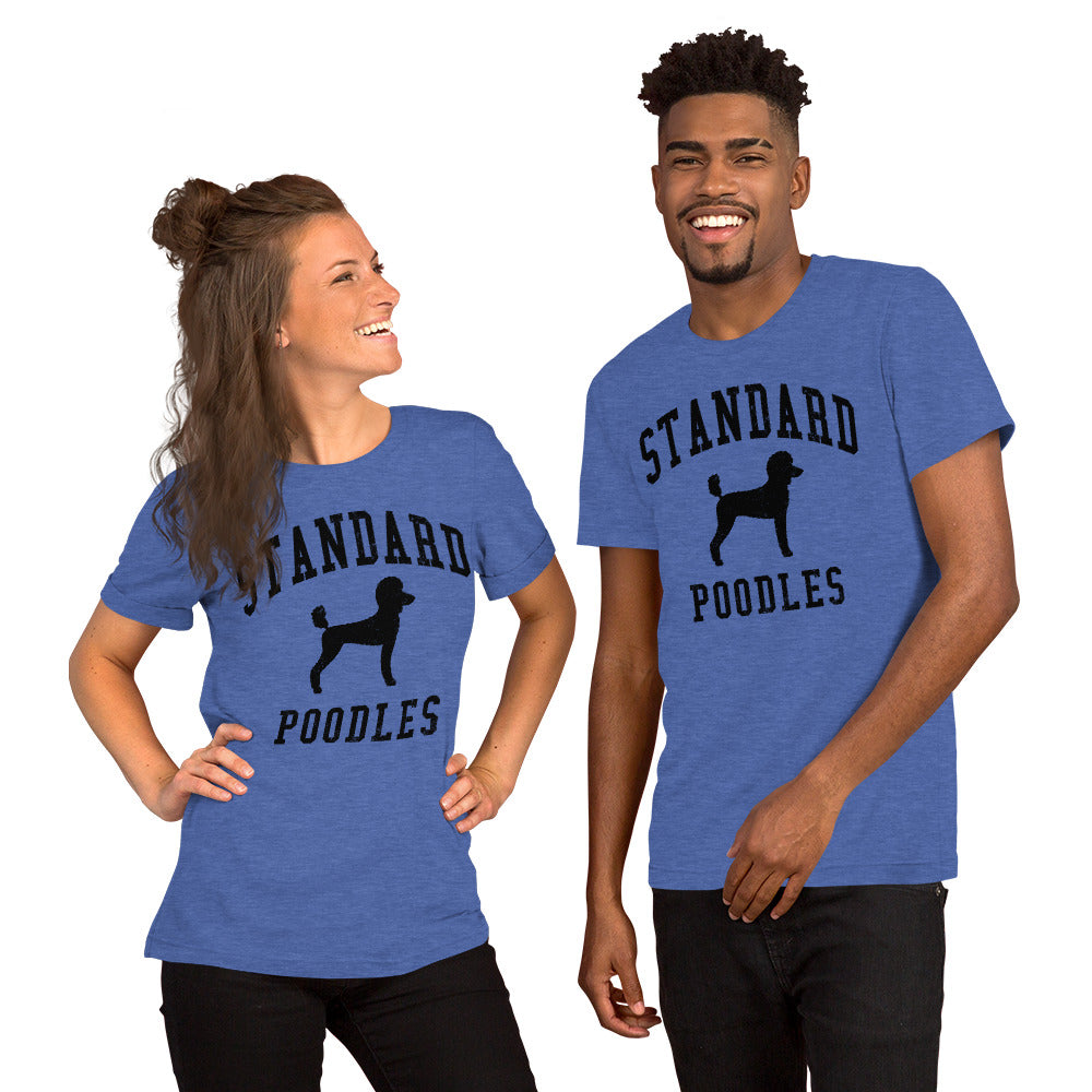 Standard Poodles, Collegiate Unisex Short Sleeve Tee, Blue with Black Distressed Print