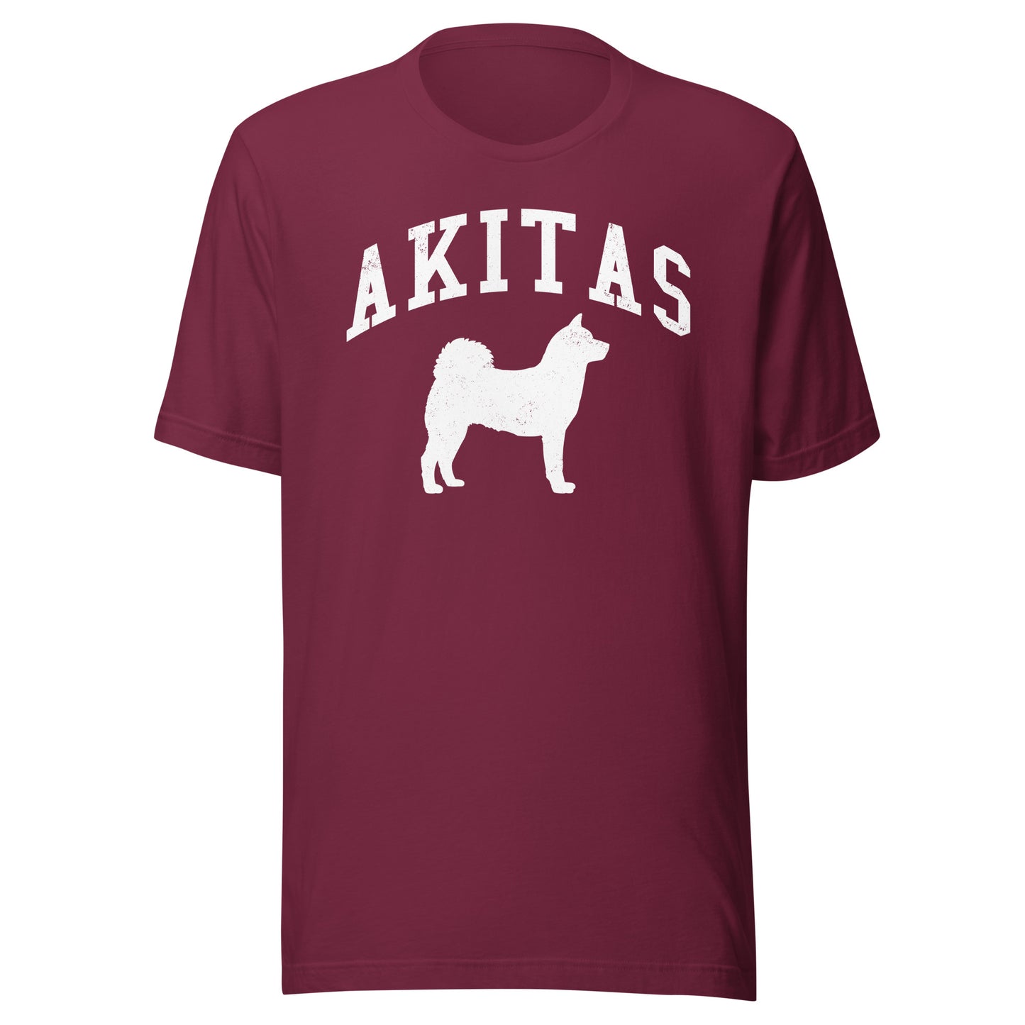 Akitas, Collegiate Unisex Short Sleeve Tee, Classic Colors, Distressed Print