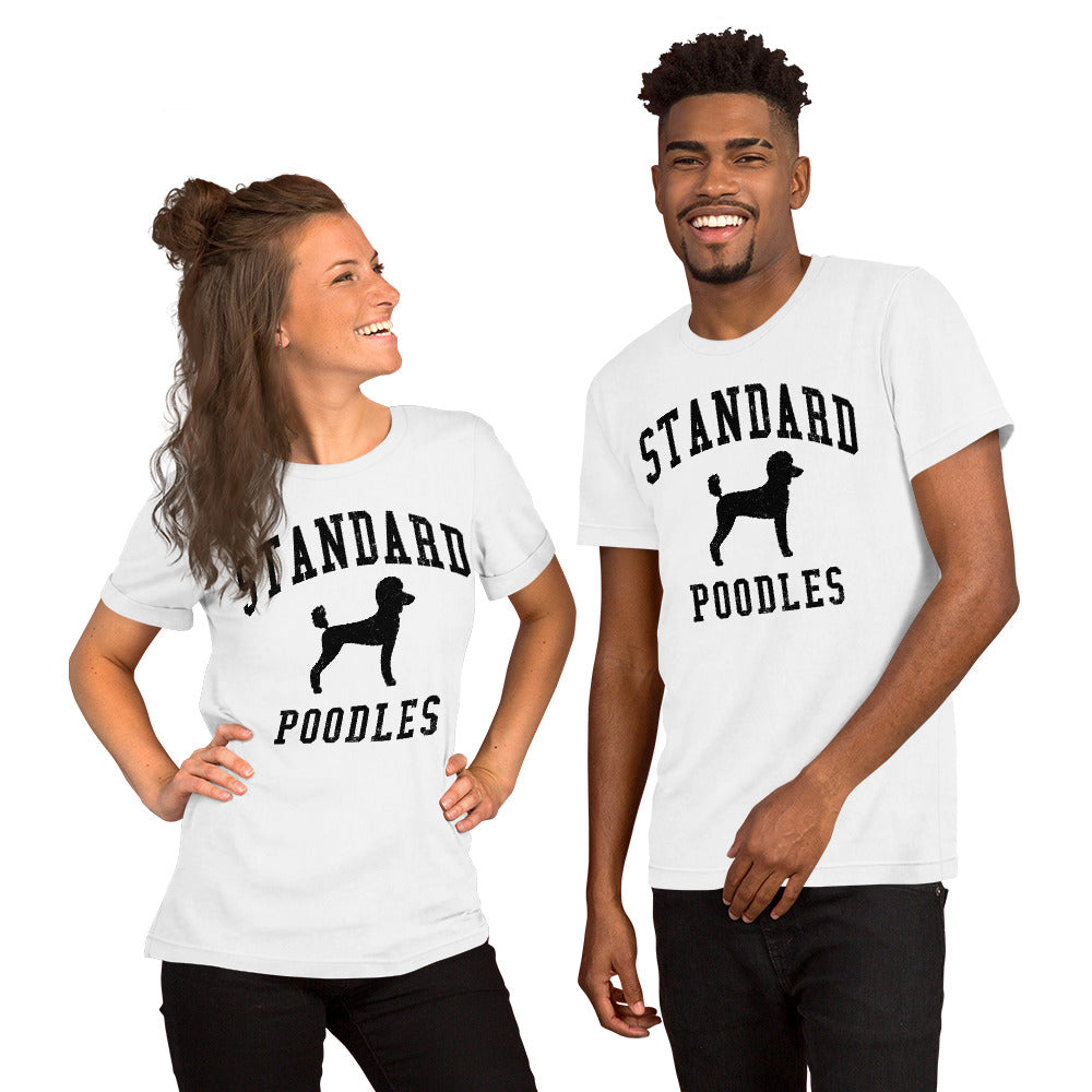 Standard Poodles, Collegiate Unisex Short Sleeve Tee, Black Distressed Print