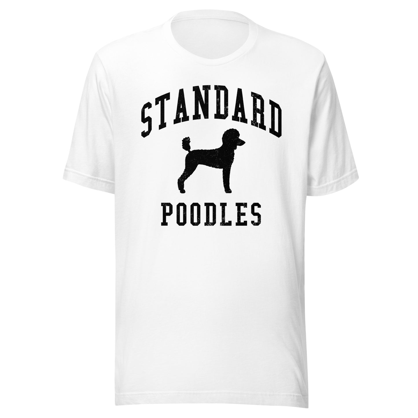 Standard Poodles, Collegiate Unisex Short Sleeve Tee, Black Distressed Print